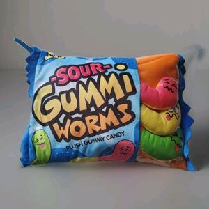 SOUR GUMMI WORMS Plush Gummy Candy 15 X 9 Pillow Collectible Toy Fun Foodie Gift